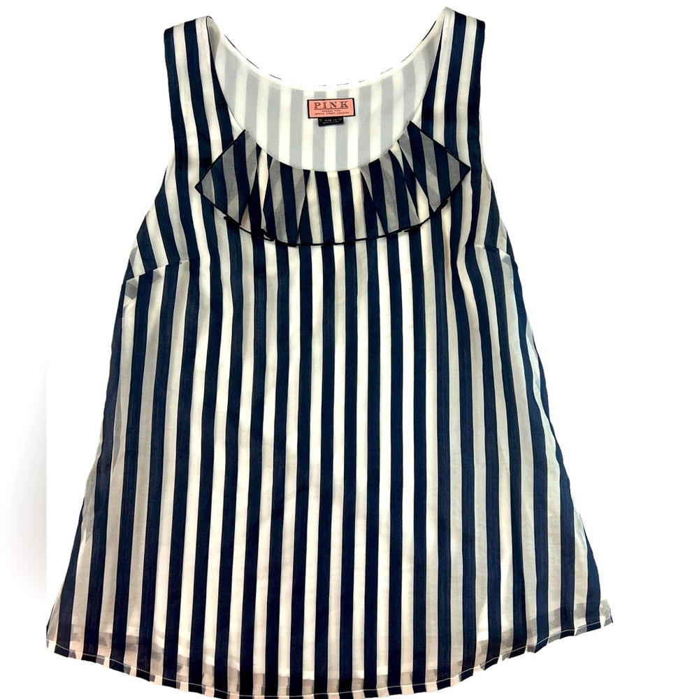 Thomas Pink Navy and White Silk Ruffle Detail Tank Top Size US8